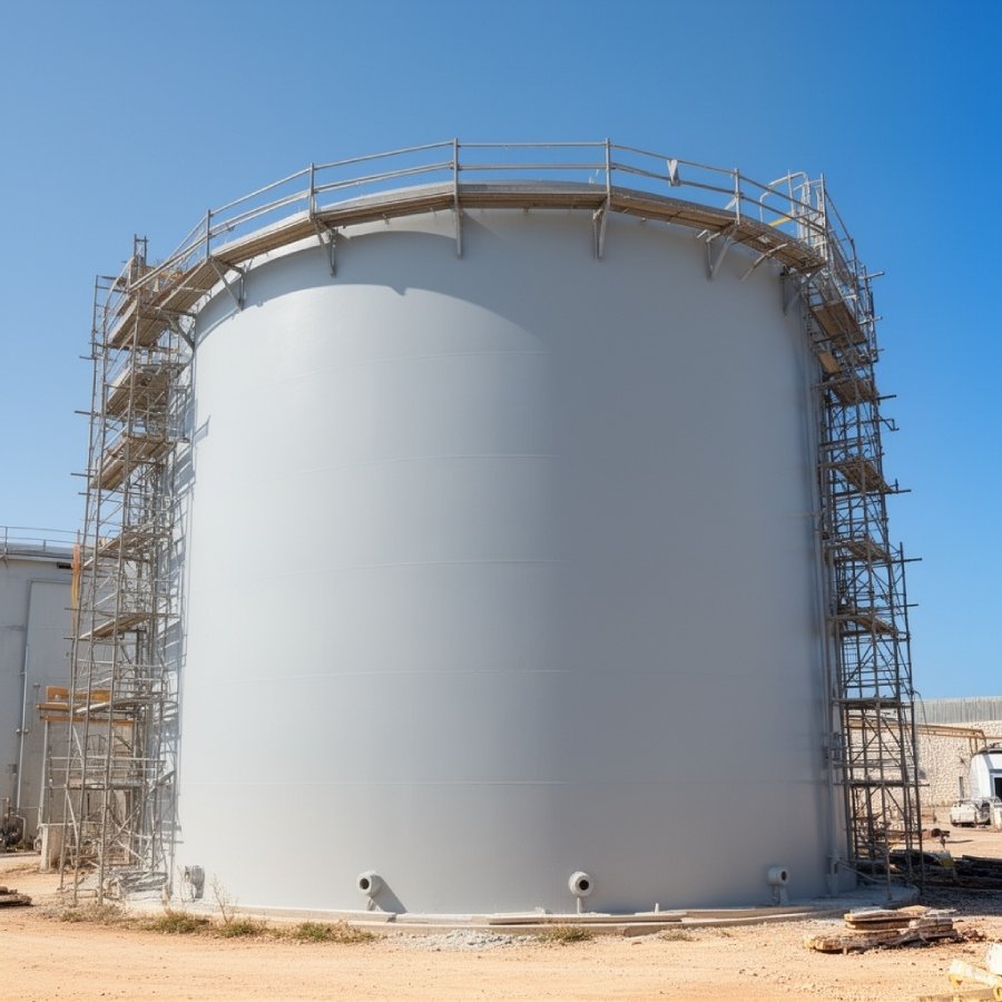 Industrial cylindrical storage tank fully coated and finished